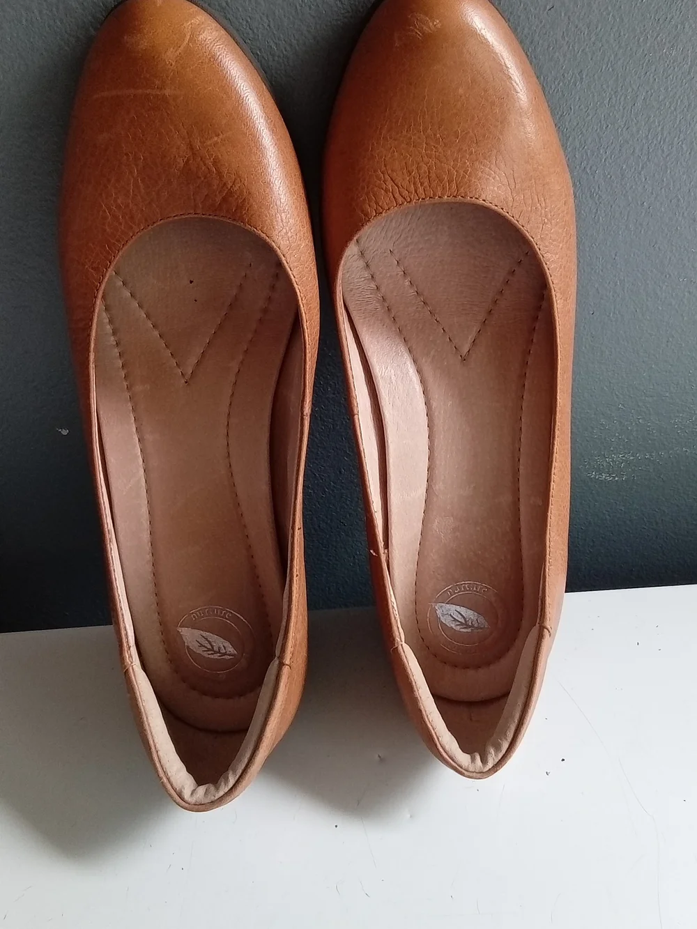 Nurture Tan Brown‎ Leather Wedge Pumps Round Toe Slip On Comfort Shoes Womens